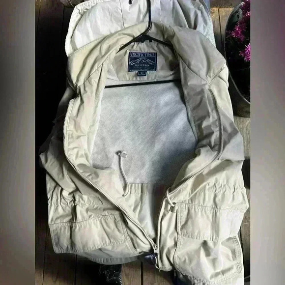Pacific Trail Ladies Sz L Hooded Raincoat/Windbreaker Tan & Off White - Picture 2 of 5